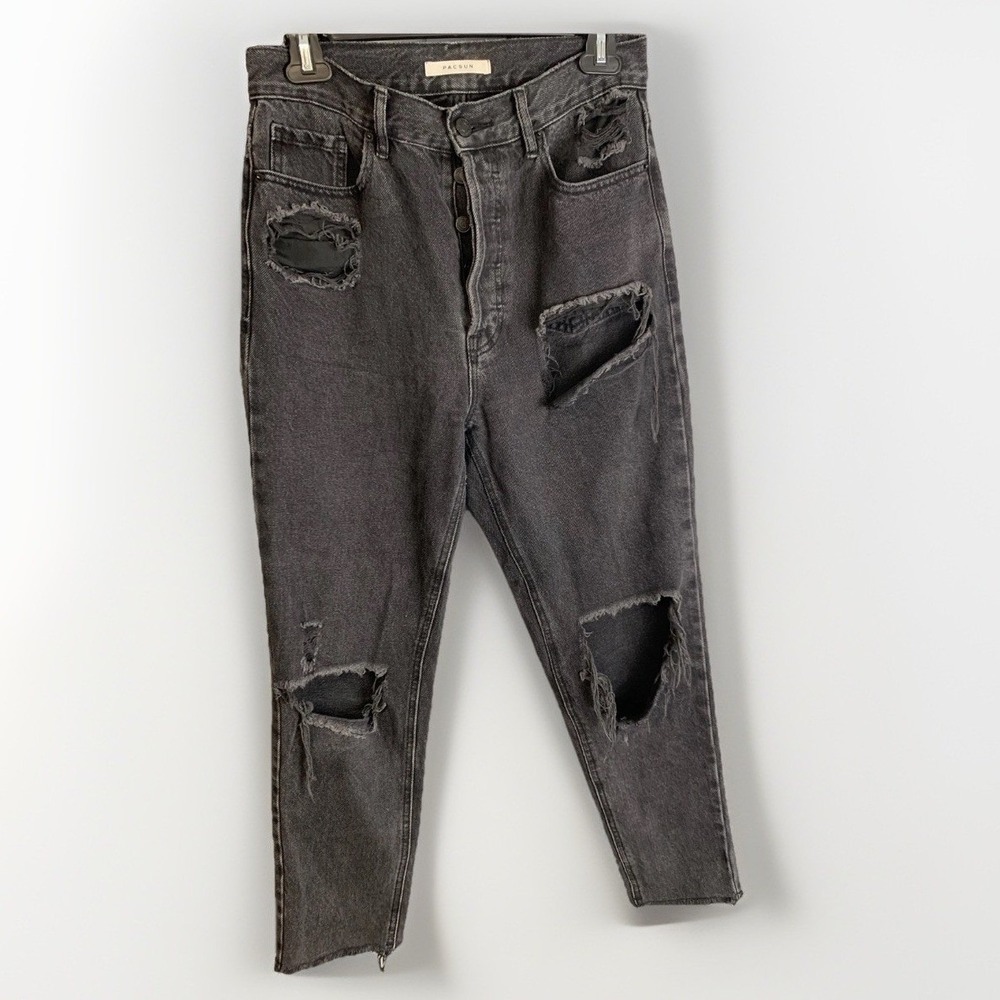 PacSun Ultra High Rise Slim Distressed Jeans Washed Black Button Fly Size 27